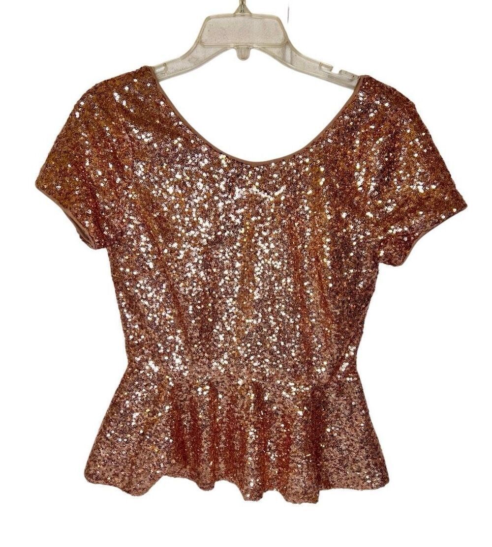 Forever 21 Rose Gold Sequin Lined Peplum Top Sz Μedium Actress Wore on TV Show